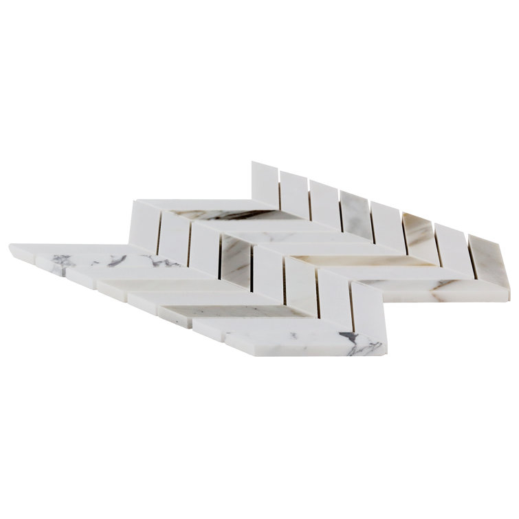 Dart White Carrara and Thassos Polished Marble Mosaic Tile