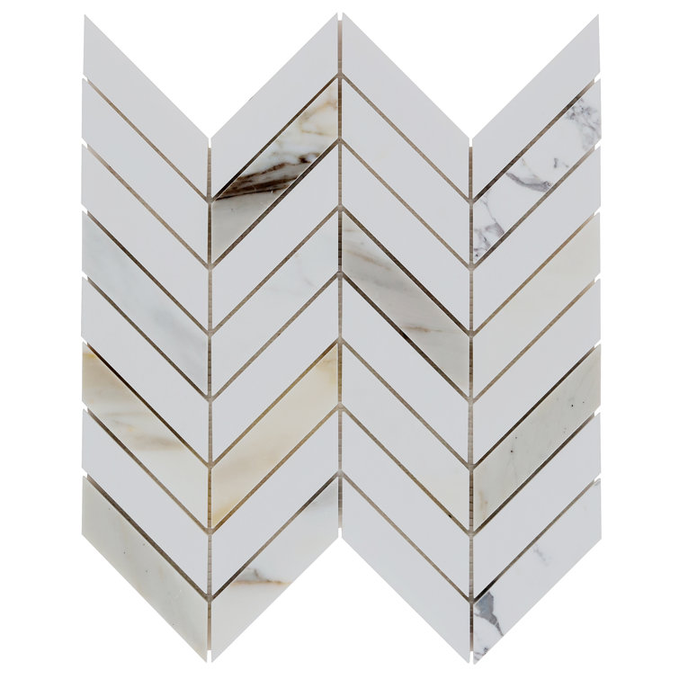 Dart White Carrara and Thassos Polished Marble Mosaic Tile