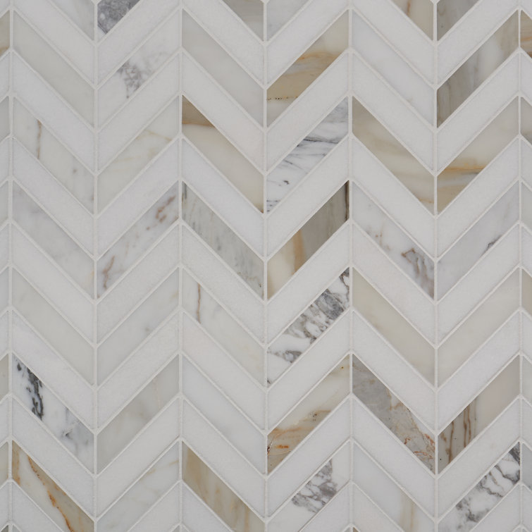 Dart White Carrara and Thassos Polished Marble Mosaic Tile