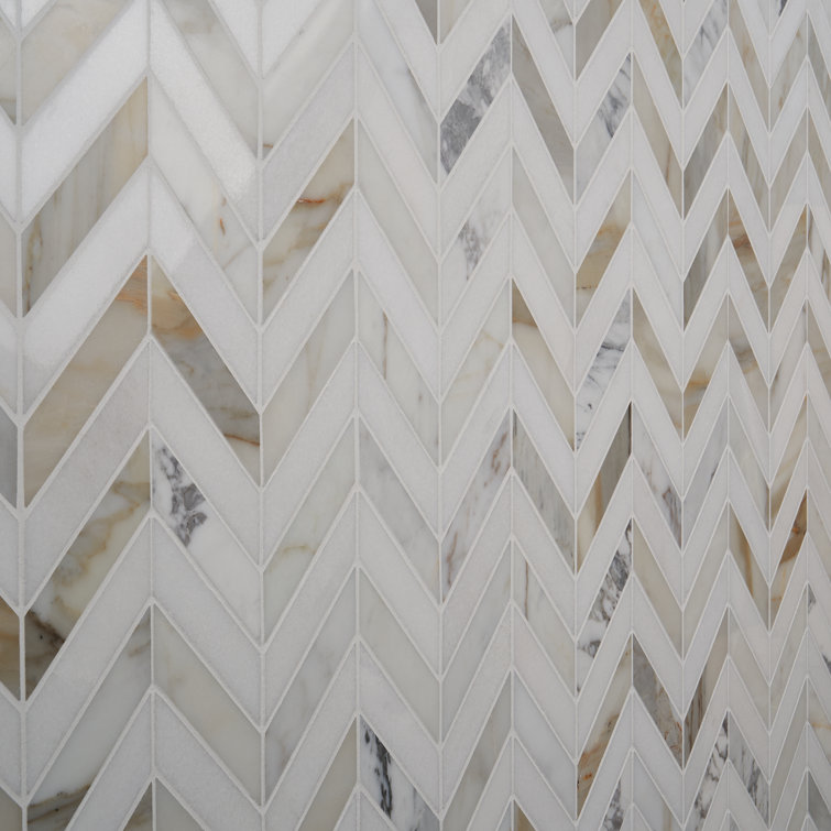 Dart White Carrara and Thassos Polished Marble Mosaic Tile