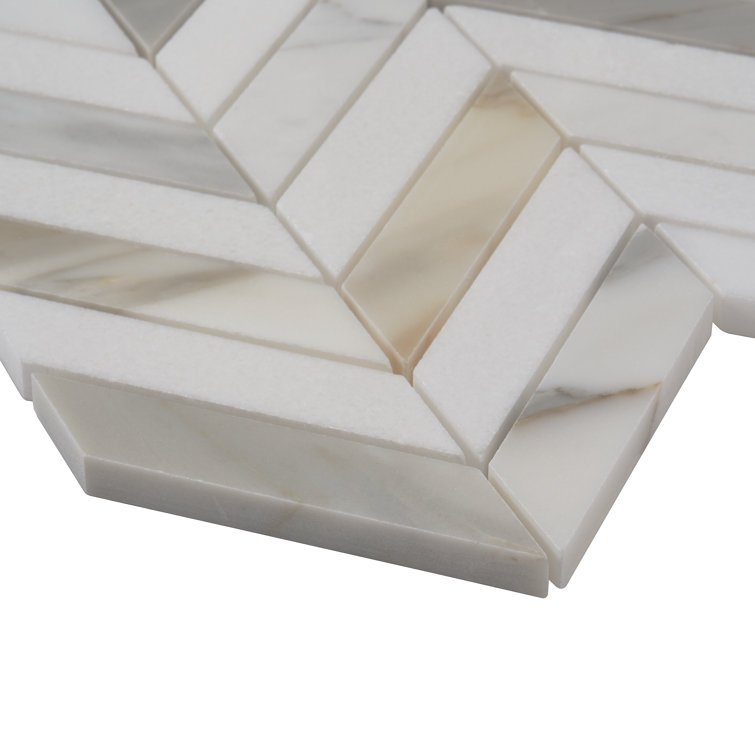 Dart White Carrara and Thassos Polished Marble Mosaic Tile