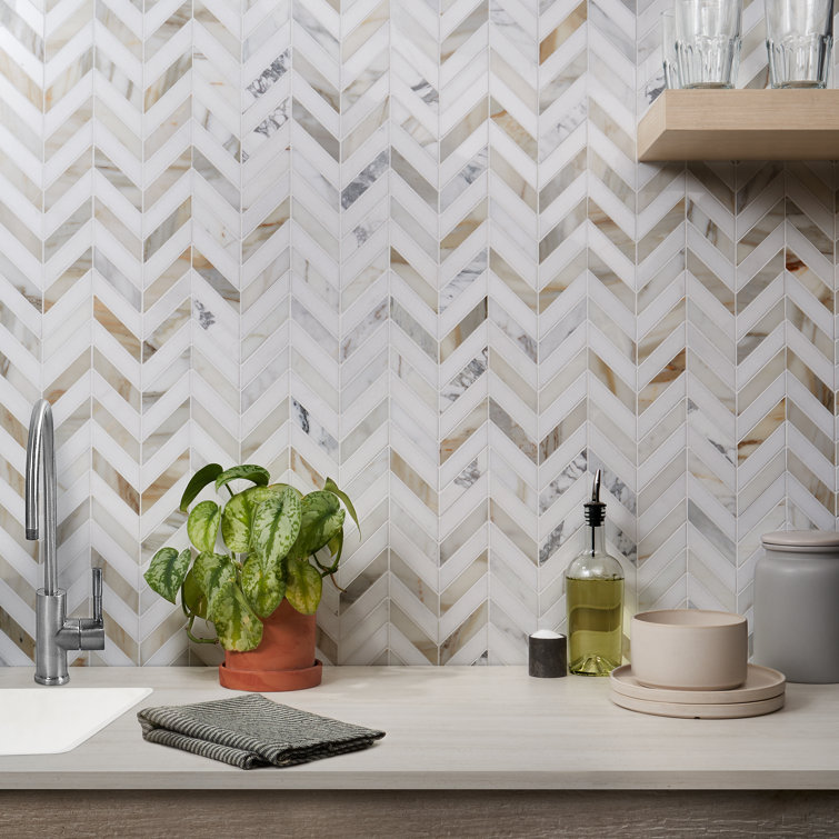 Dart White Carrara and Thassos Polished Marble Mosaic Tile