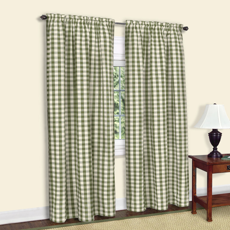 Sage Green Cotton Blend Plaid Sheer Rod Pocket Curtain Panel