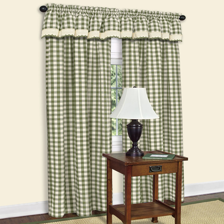Sage Green Cotton Blend Plaid Sheer Rod Pocket Curtain Panel