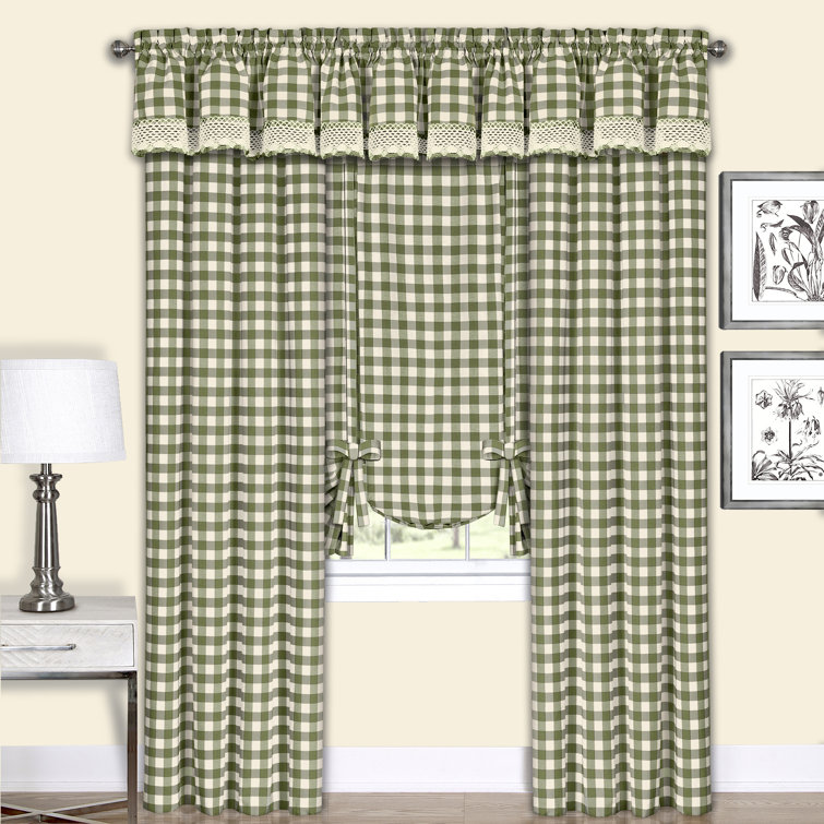 Sage Green Cotton Blend Plaid Sheer Rod Pocket Curtain Panel