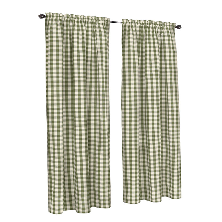 Sage Green Cotton Blend Plaid Sheer Rod Pocket Curtain Panel