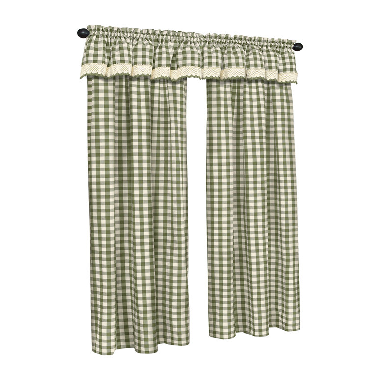 Sage Green Cotton Blend Plaid Sheer Rod Pocket Curtain Panel