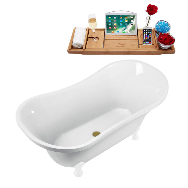 60" White Acrylic Clawfoot Soaking Bathtub with Pink Drain