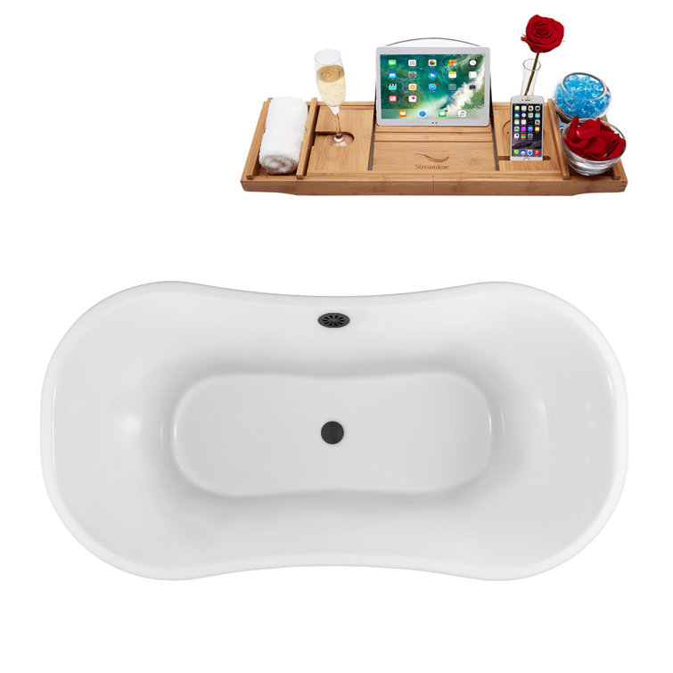 60" White Acrylic Clawfoot Soaking Bathtub with Pink Drain
