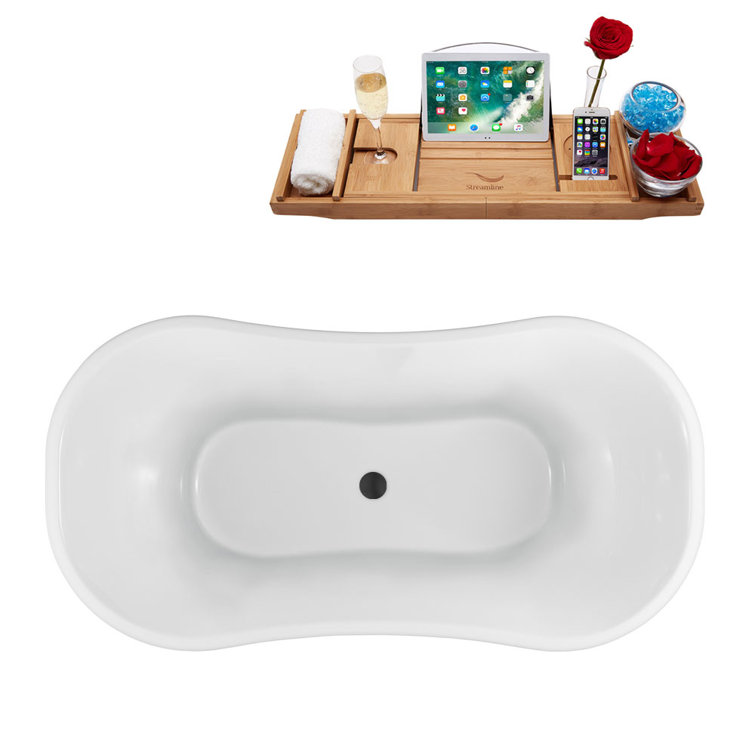 60" White Acrylic Clawfoot Soaking Bathtub with Pink Drain