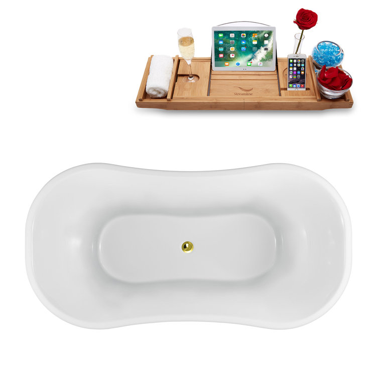 60" White Acrylic Clawfoot Soaking Bathtub with Pink Drain