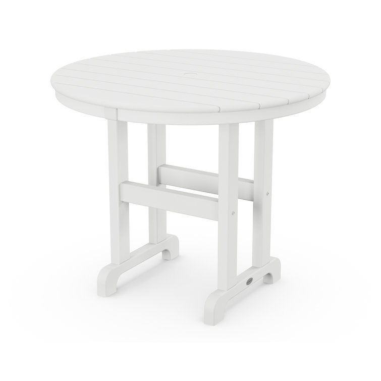 White 48" Round HDPE Outdoor Dining Table with Umbrella Hole