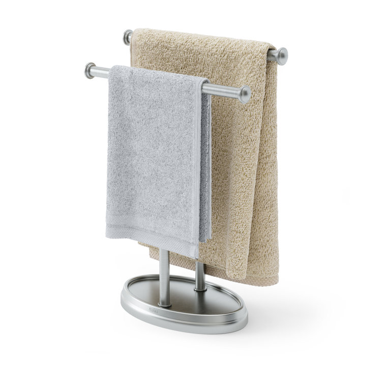 Nickel Freestanding Double Towel Stand with Tray