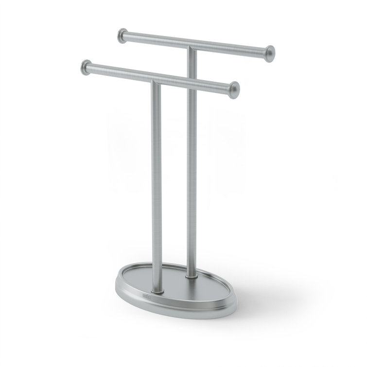 Nickel Freestanding Double Towel Stand with Tray