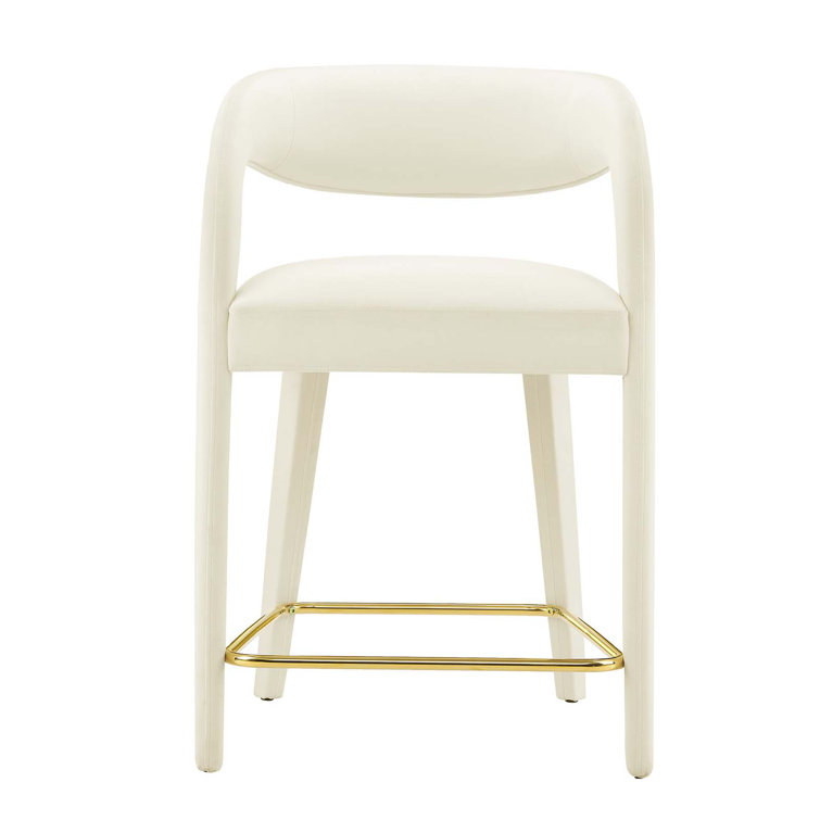 Ivory Gold Velvet Upholstered Counter Stools with Metal Footrest, Set of Two