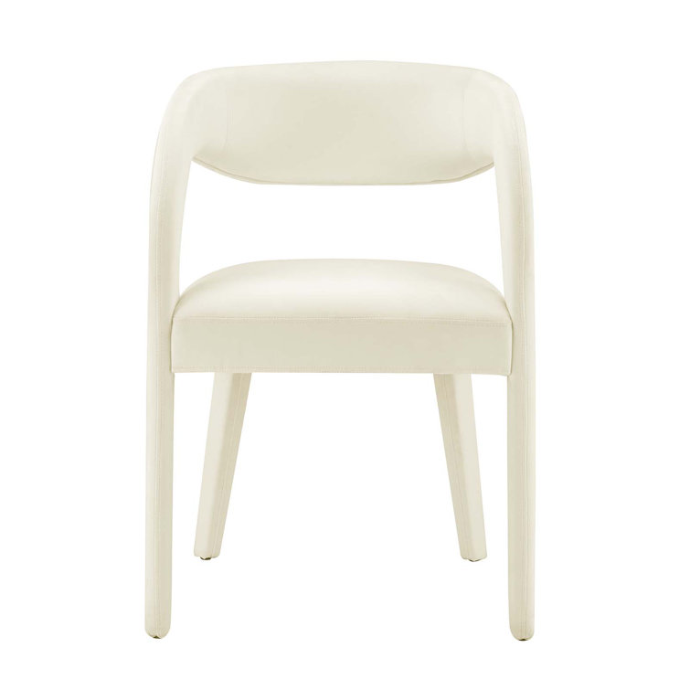Ivory Velvet Upholstered Dining Chairs with Curved Backrest, Set of Two