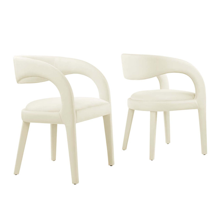 Ivory Velvet Upholstered Dining Chairs with Curved Backrest, Set of Two