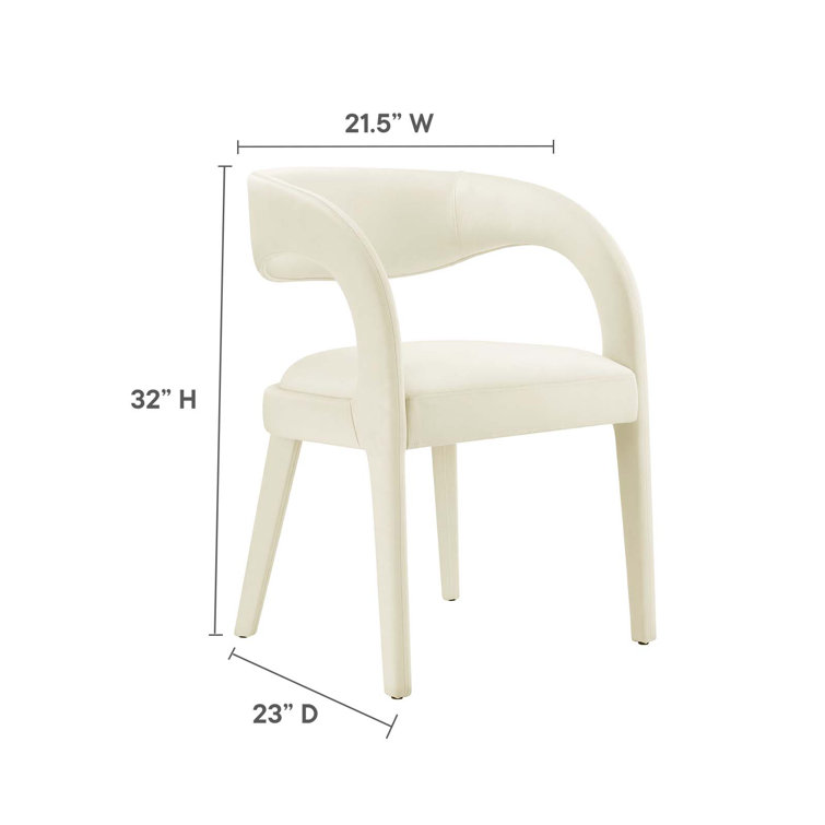 Ivory Velvet Upholstered Dining Chairs with Curved Backrest, Set of Two