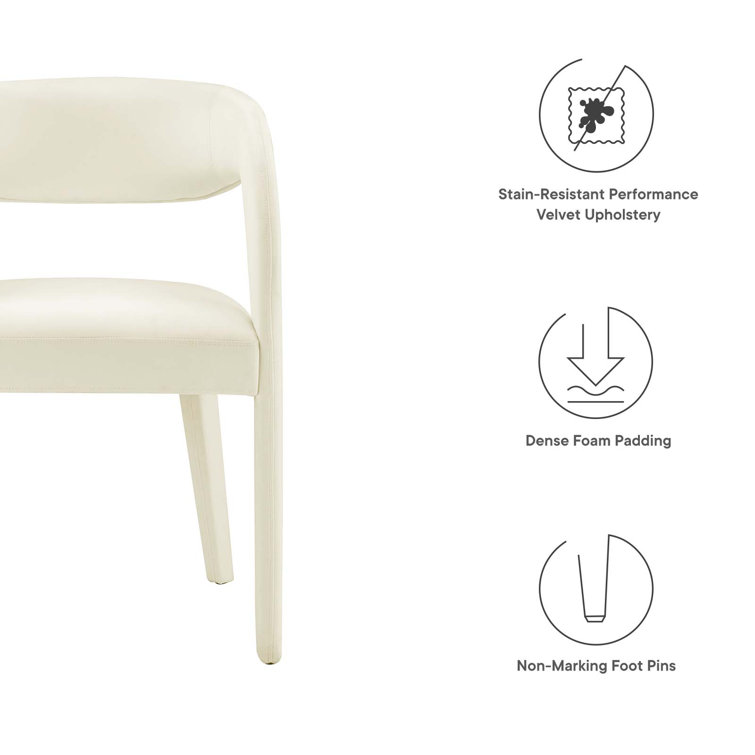 Ivory Velvet Upholstered Dining Chairs with Curved Backrest, Set of Two