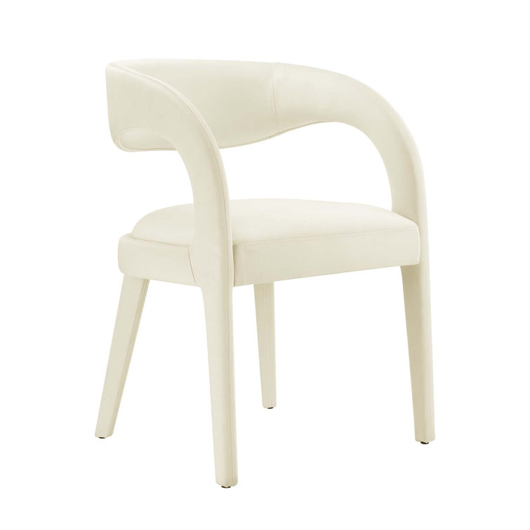 Ivory Velvet Upholstered Dining Chairs with Curved Backrest, Set of Two