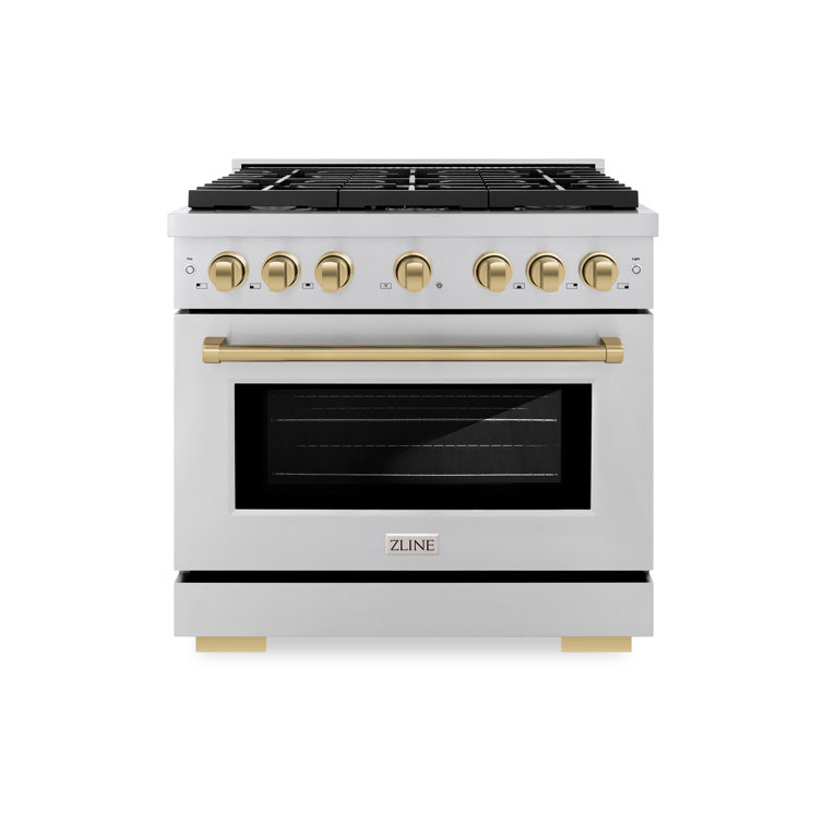 36" Stainless Steel Dual Fuel Range with Champagne Bronze Accents
