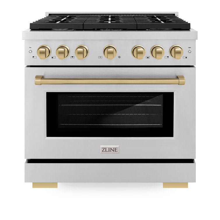 36" Stainless Steel Dual Fuel Range with Champagne Bronze Accents
