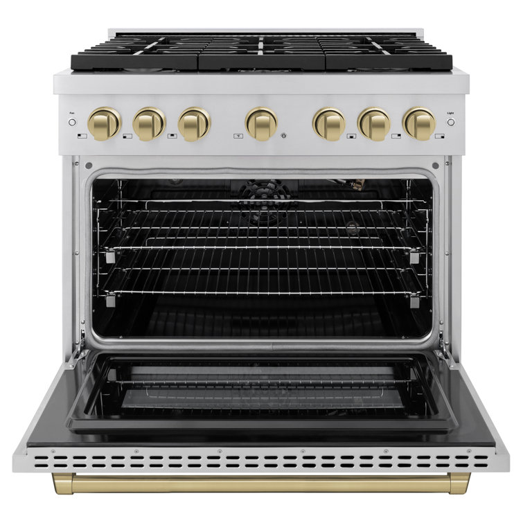 36" Stainless Steel Dual Fuel Range with Champagne Bronze Accents