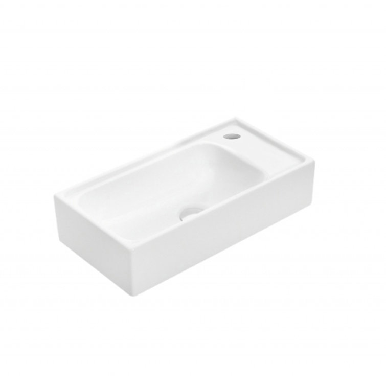 Minimalist Glossy White Ceramic Wall-Mount Bathroom Sink