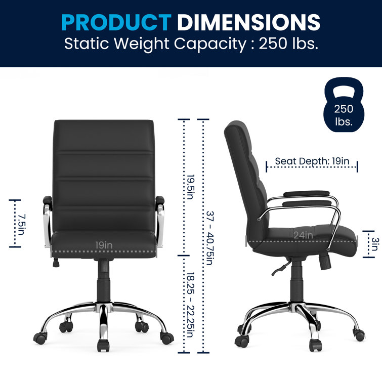 Sleek Mid-Back Black LeatherSoft Swivel Executive Office Chair