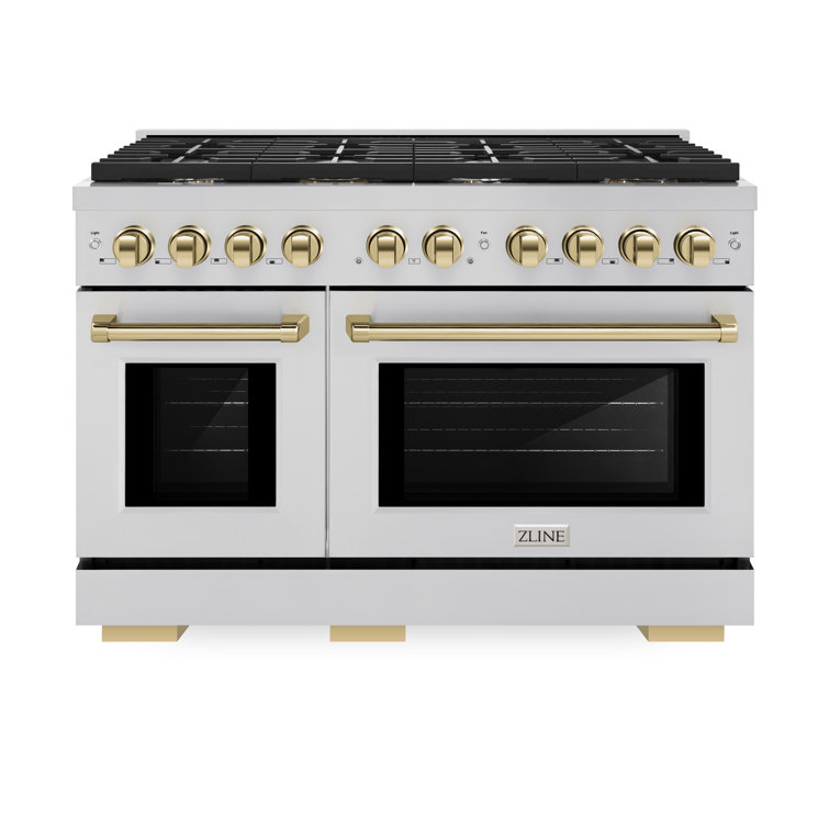 48" Stainless Steel Dual Fuel Range with Polished Gold Accents