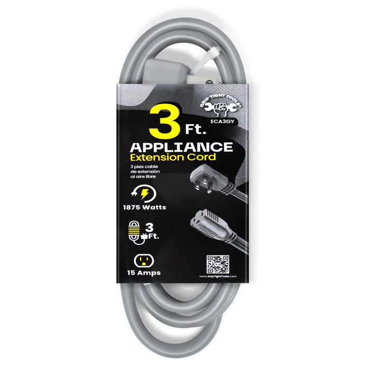 Gray 3 Ft. PVC Appliance Extension Cord with 15 Amps
