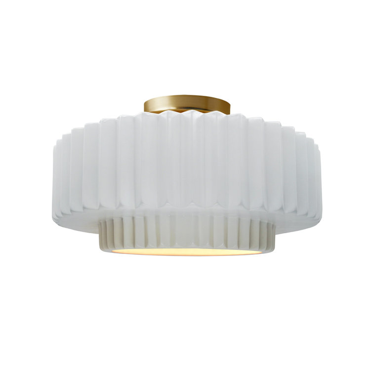 Medium Bisque Ceramic Semi-Flush Mount Light with Brushed Brass