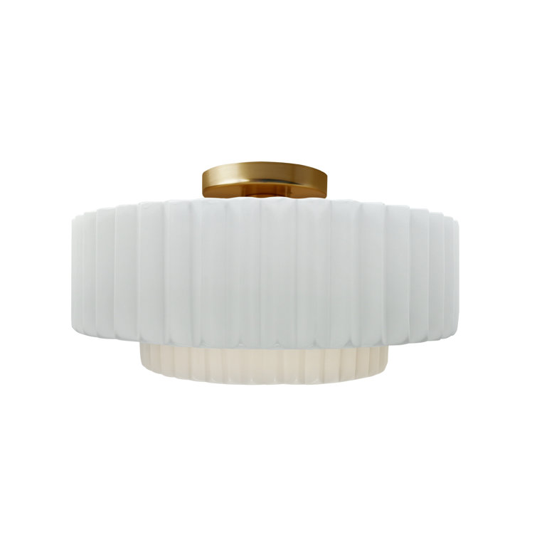 Medium Bisque Ceramic Semi-Flush Mount Light with Brushed Brass