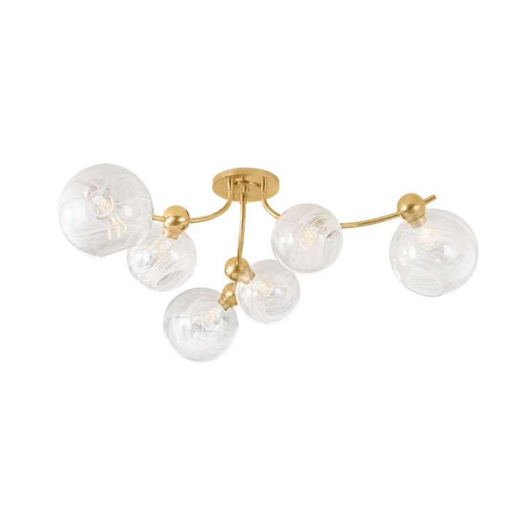 Astraia Vintage Brass and Glass 6-Light Semi-Flush Chandelier