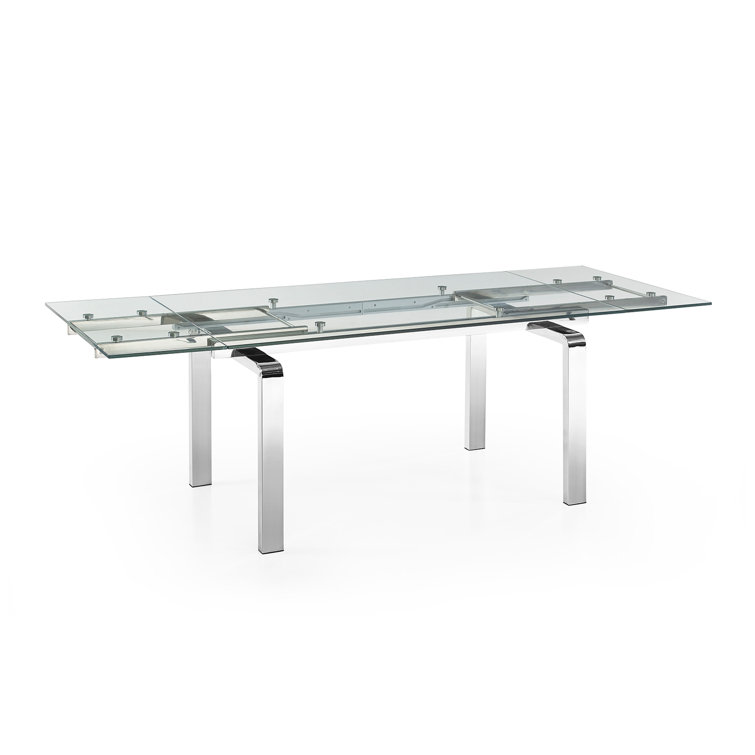 Calvert Contemporary Extendable Glass Dining Table with Chrome Base