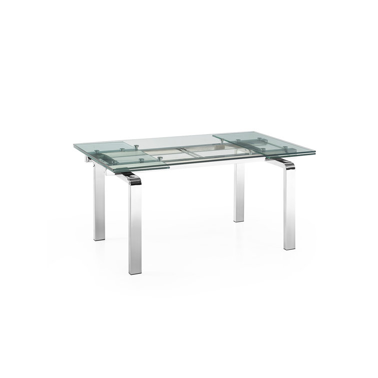 Calvert Contemporary Extendable Glass Dining Table with Chrome Base