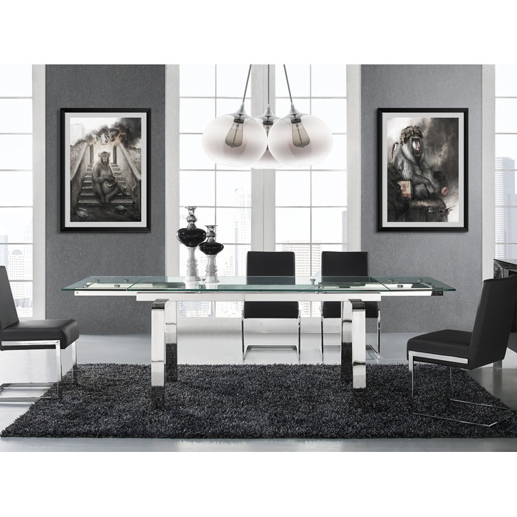 Calvert Contemporary Extendable Glass Dining Table with Chrome Base