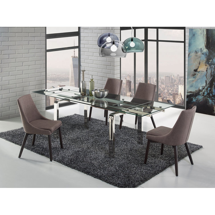 Calvert Contemporary Extendable Glass Dining Table with Chrome Base