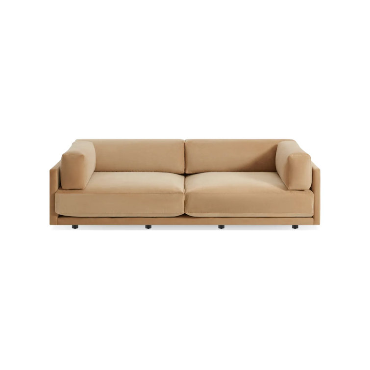 Camel Velvet 102'' Sofa with Square Arms