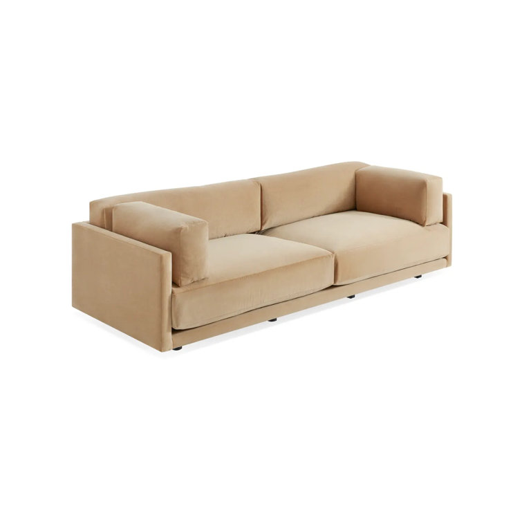 Camel Velvet 102'' Sofa with Square Arms