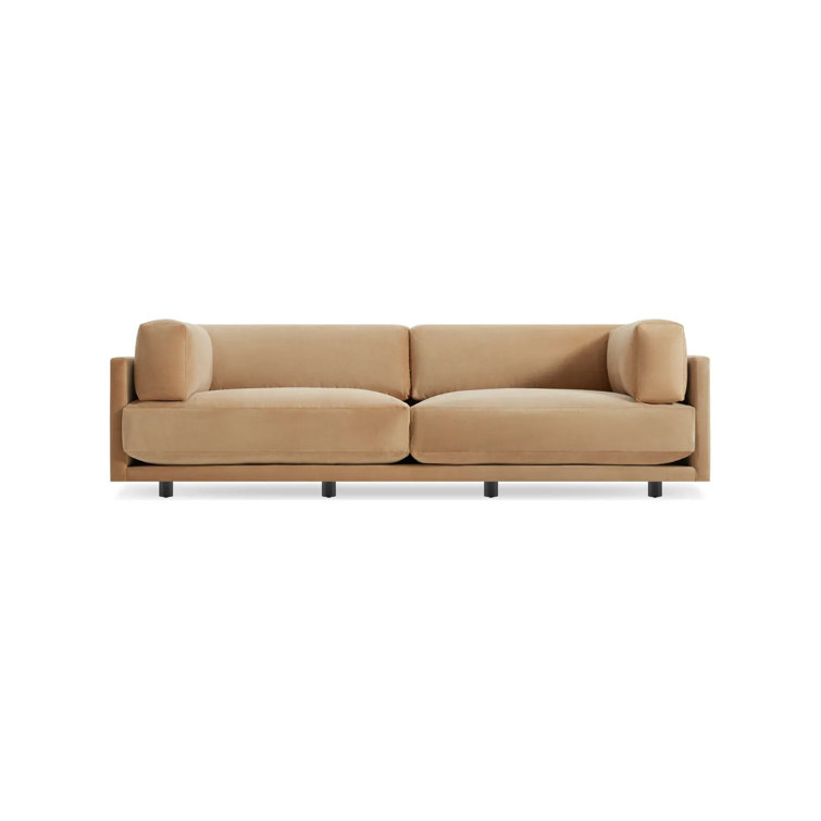 Camel Velvet 102'' Sofa with Square Arms