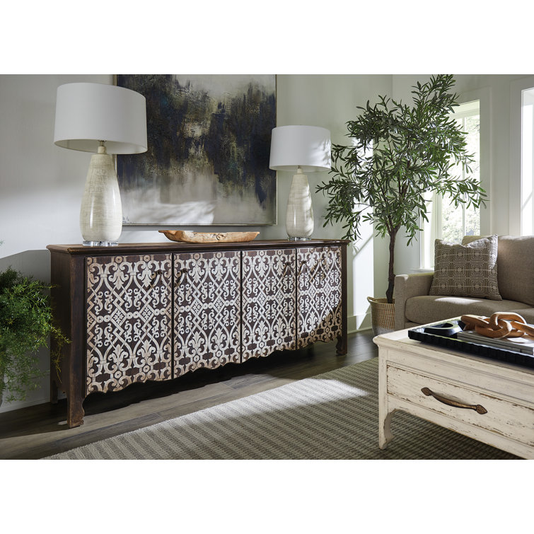 Rustic Black and White 78" Media Console with Cabinet