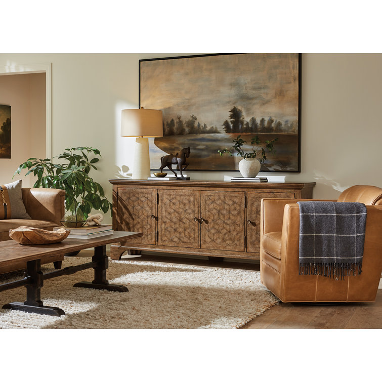 Rustic Honey Oak 84" Media Console with Cabinets