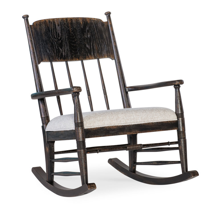 Black and Beige Linen Upholstered Spindle Back Rocking Chair