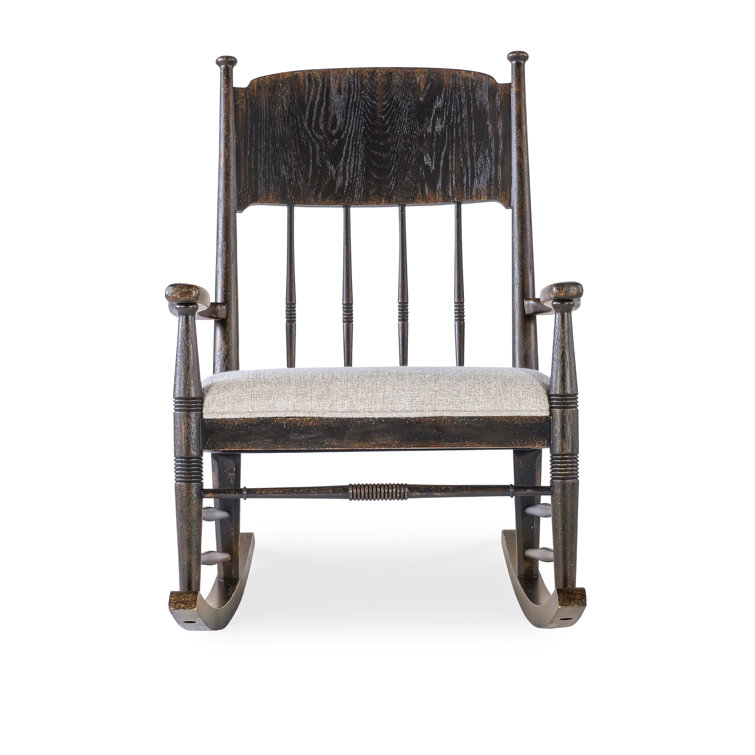 Black and Beige Linen Upholstered Spindle Back Rocking Chair