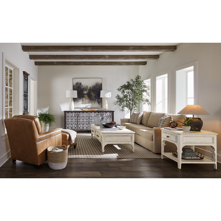 Rustic White Oak Veneer End Table with Storage