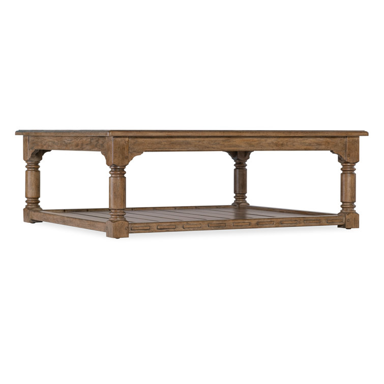 Rustic Brown Oak Veneer Cocktail Table with Shelf