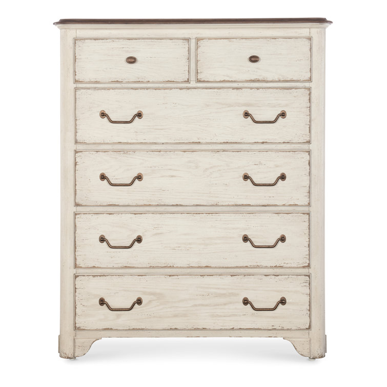 Rustic Cream and Brown 6-Drawer Oak Dresser