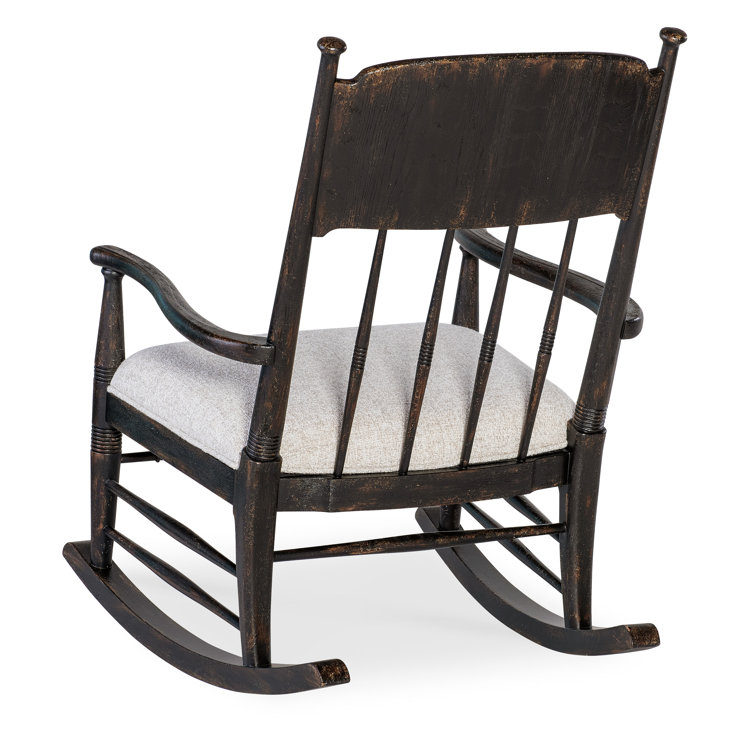 Black and Beige Linen Upholstered Spindle Back Rocking Chair