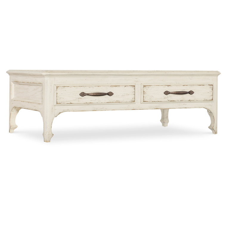 Rustic White Wood Rectangular Coffee Table with Storage